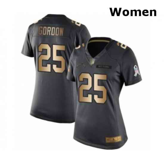 Womens Los Angeles Chargers 25 Melvin Gordon Limited Black Gold Salute to Service Football Jersey